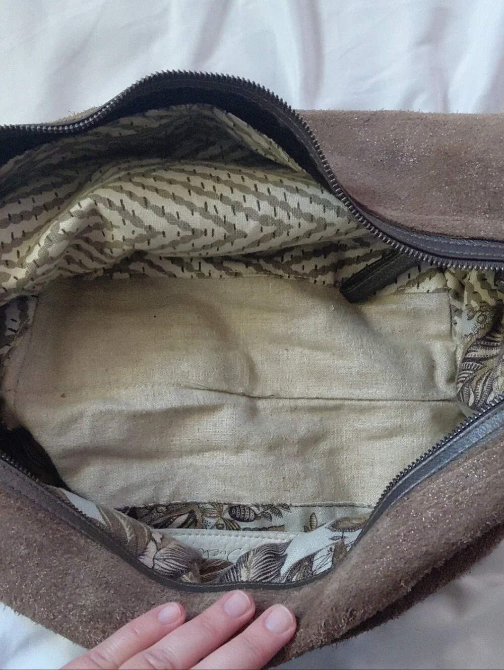 Vintage Natasha Durham Original Hobo Bag Suede Espresso Brown Metallic Dusted